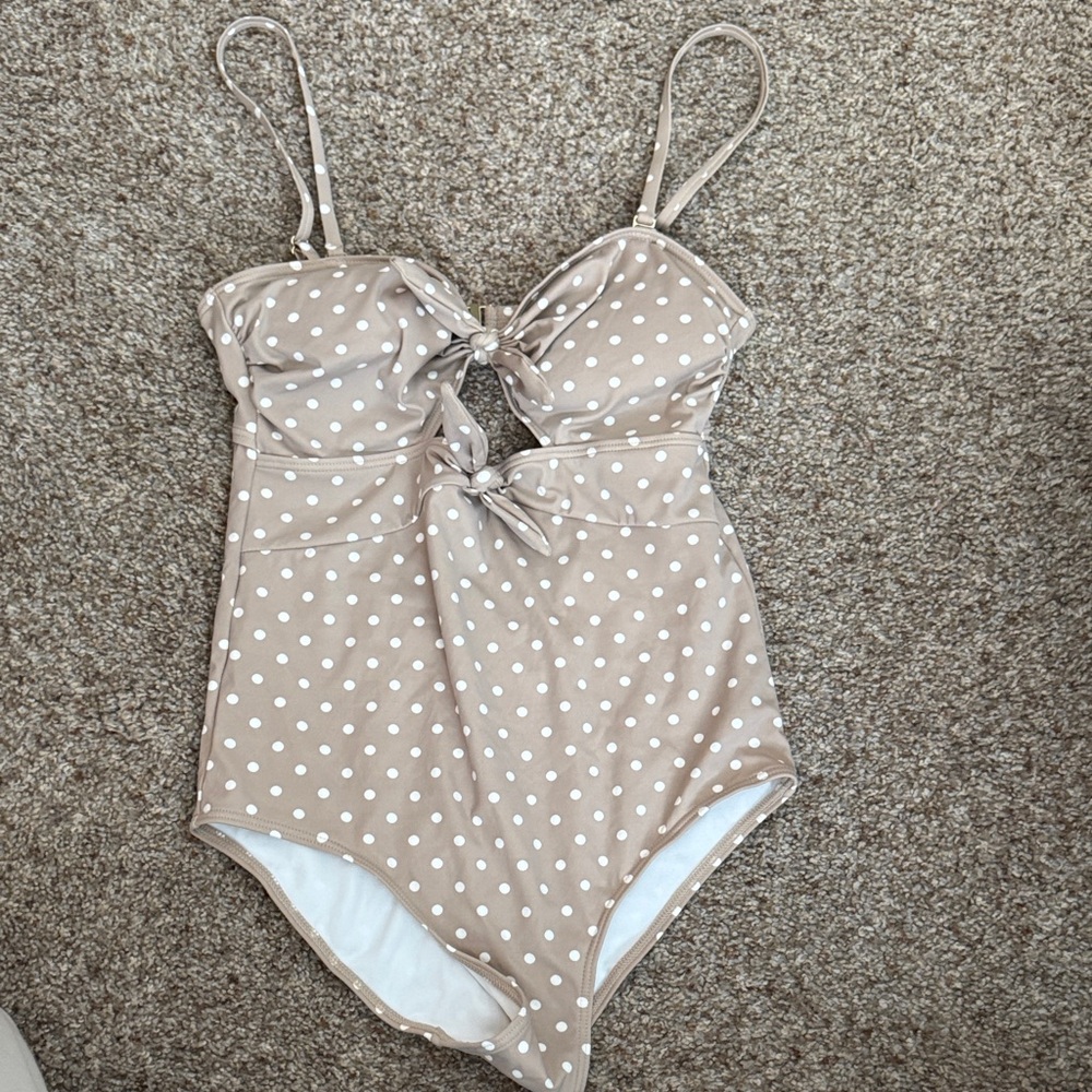 Pink Lily Beige Polka Dot Swimsuit
